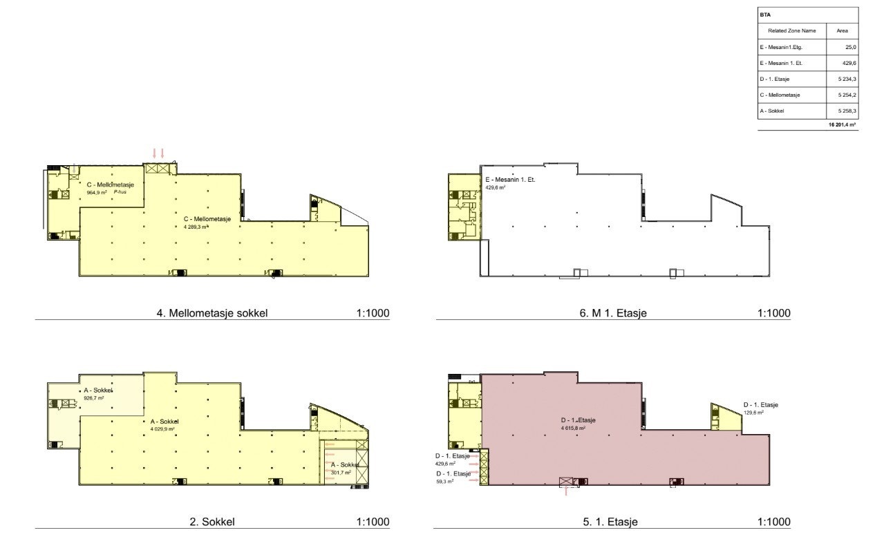 Løsning med over 4 plan som gir ca. 16 000 kvm Galleribilde