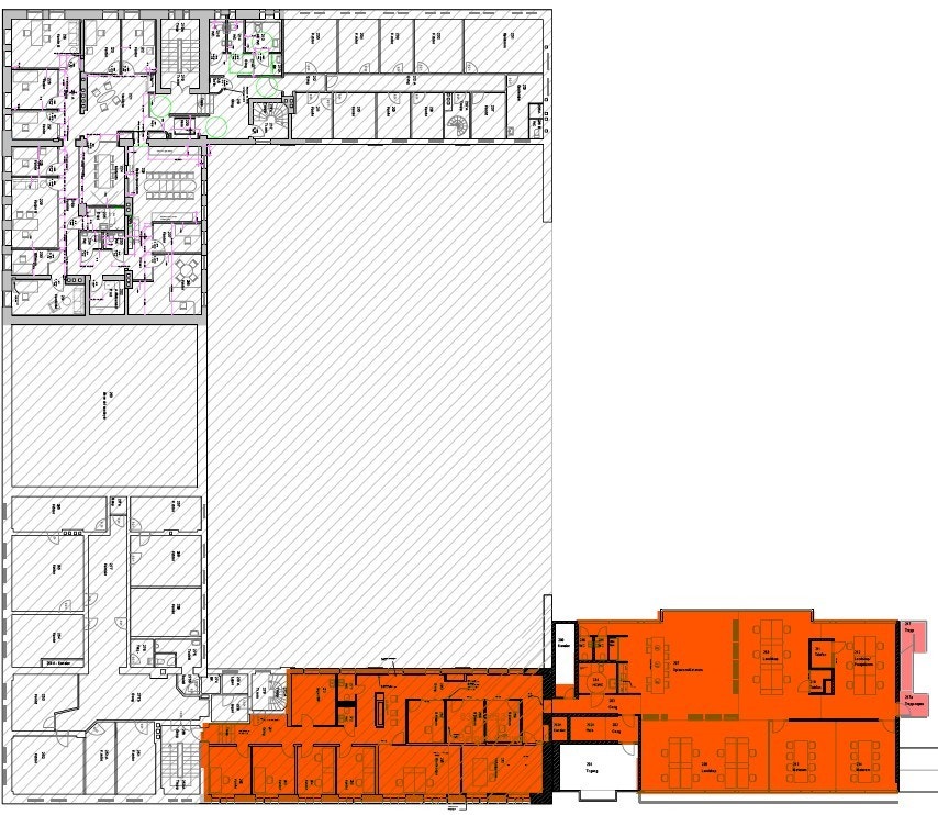 Ledig areal 2. etg. inkl. nybygg del. BTA 577 m².