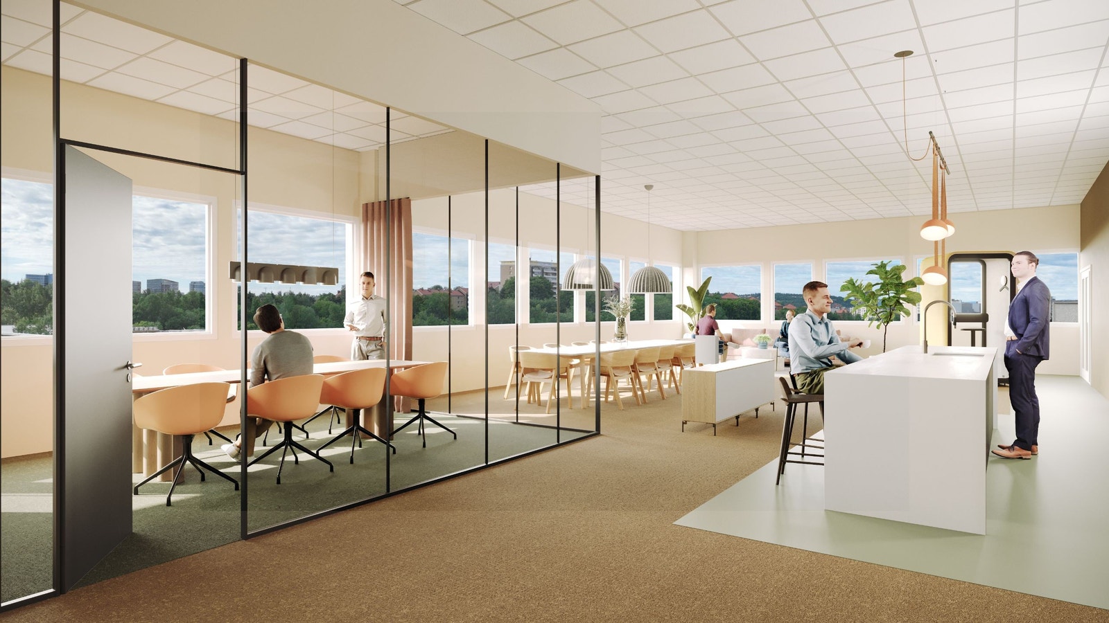 Illustrasjon arbeidsetasje og sosial sone Galleribilde