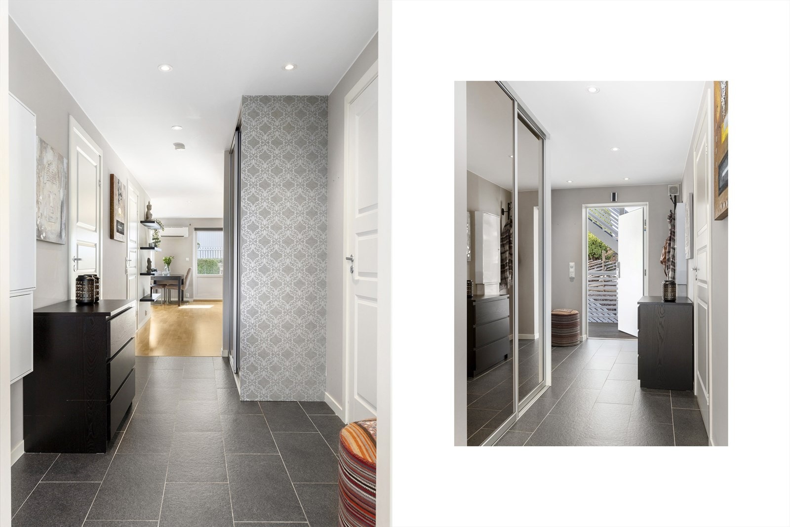 Leiligheten har en svært innbydende entré som gir et godt førsteinntrykk av leiligheten. I entréen er det god plass til oppheng av yttertøy og til å sette ifra seg sko. Galleribilde