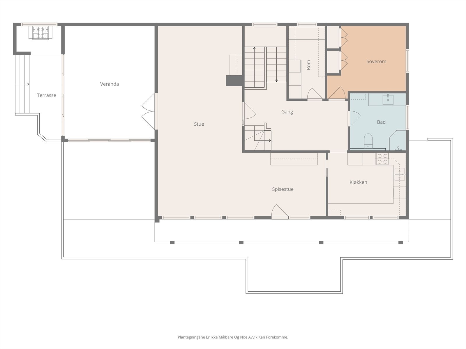 Plantegning hovedetasje.
Stuen har blant annet direkte utgang til en romslig terrasse, perfekt for utendørs underholdning. Galleribilde