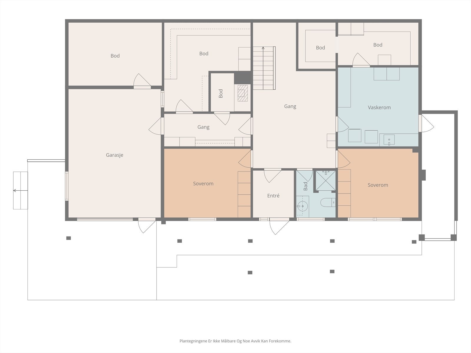 Plantegning underetasje.
Soverommene i underetasjen har god plass og enkel tilgang til bad og vaskerom. Galleribilde