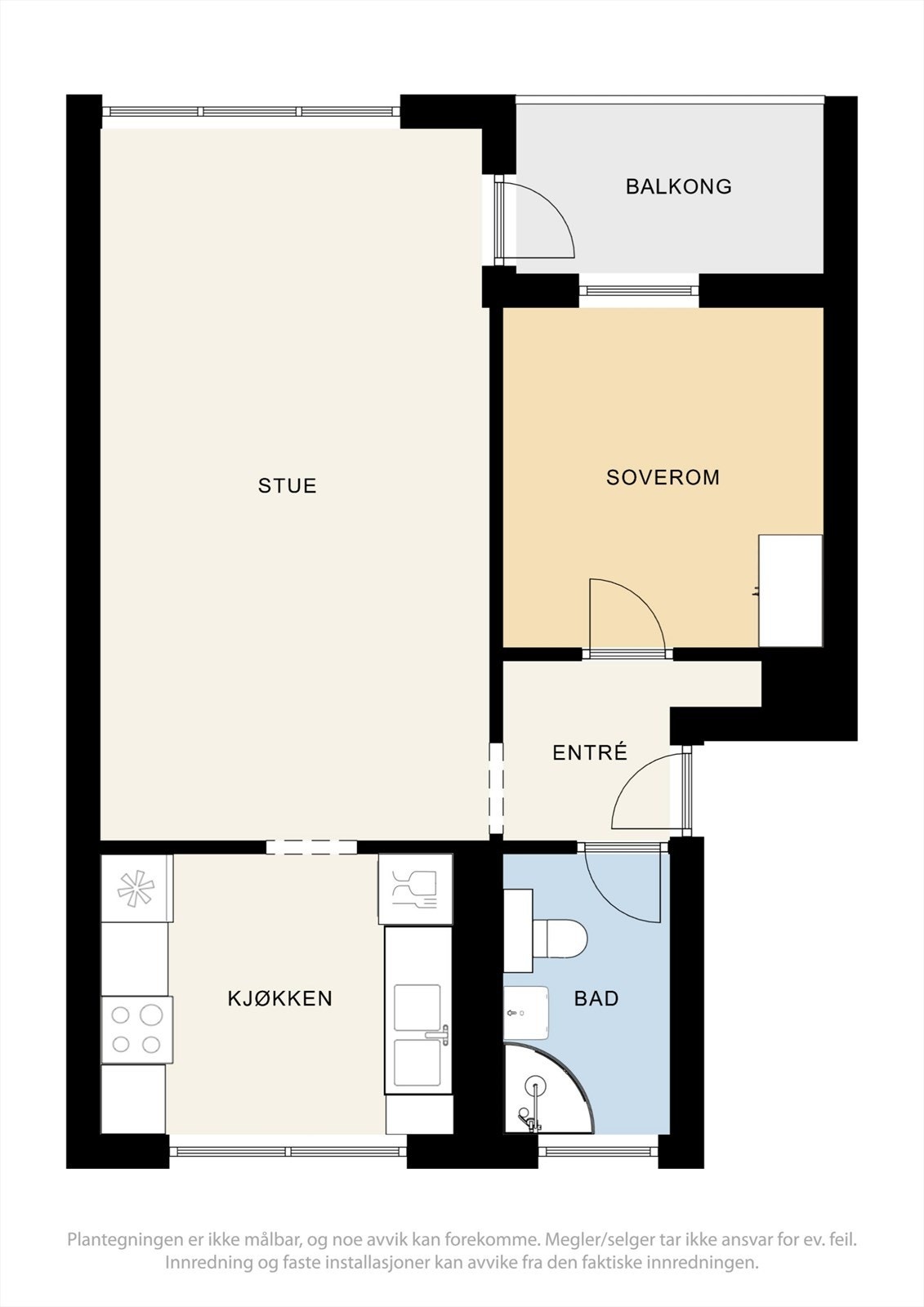 Arealeffektiv og gjennomgående 2- roms leilighet. Galleribilde