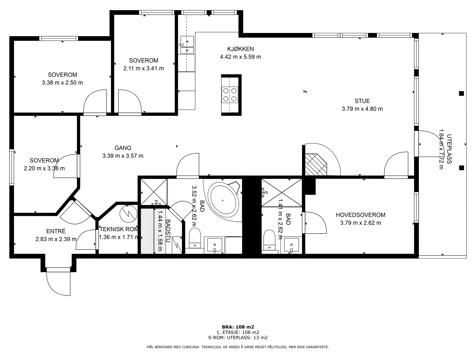 Planløsningen er svært god - markterrassen er forlenget og går helt fram til "kroken" ved kjøkkenet. Galleribilde