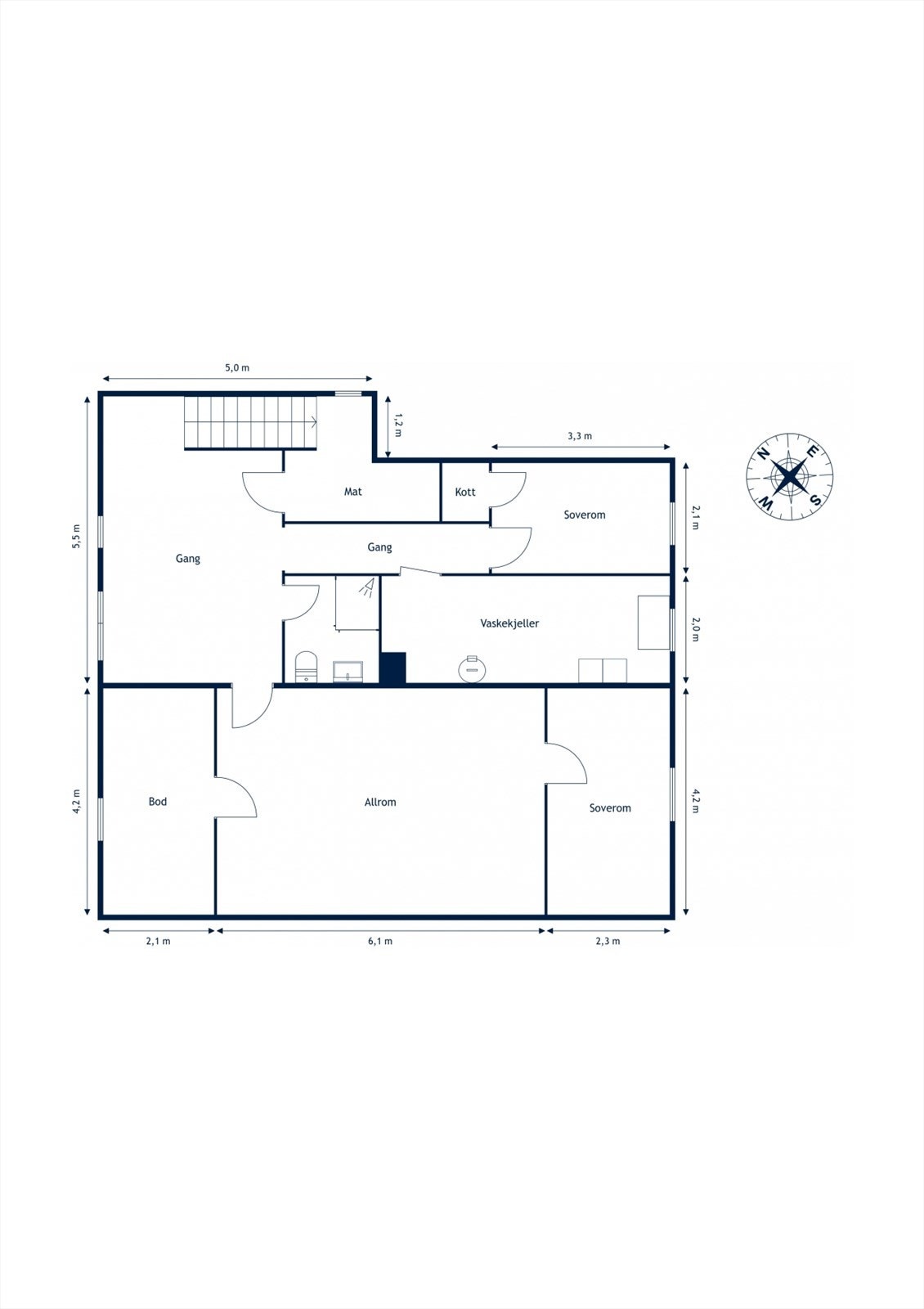 Kjeller BRA-i 97 m²: Gang, tre disponible rom (ett uten vindu), bad, matkjeller, vaskekjeller, kott og bod Galleribilde