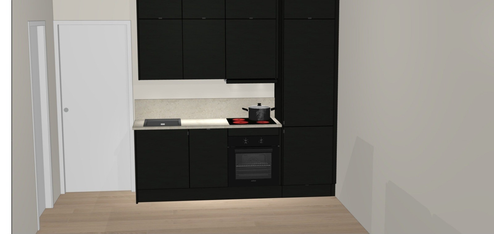 Tegning av sort kjøkken fra Sørlandskjøkken Galleribilde