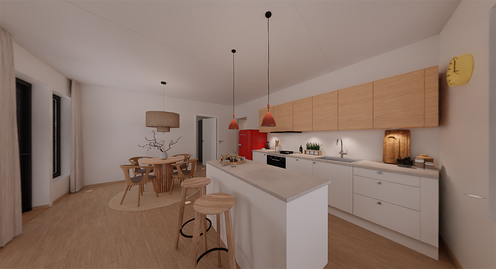 Illustrasjonsbilde fra tilsvarende leilighet i 2. etasje (D202) - Stue og kjøkken Galleribilde