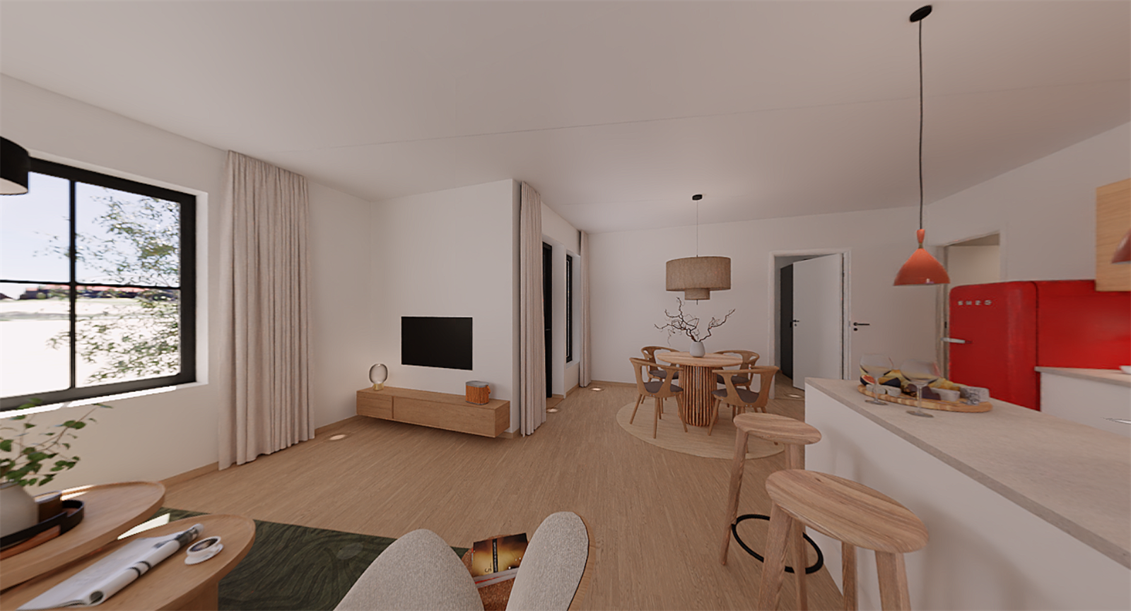 Illustrasjonsbilde fra tilsvarende leilighet i 2. etasje (D202) - Stue og kjøkken Galleribilde