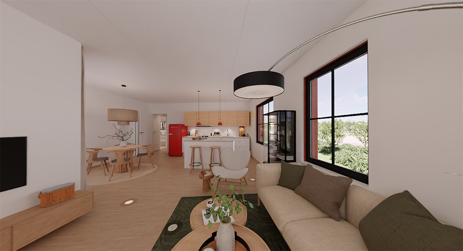 Illustrasjonsbilde fra tilsvarende leilighet i 2. etasje (D202) - Stue og kjøkken Galleribilde