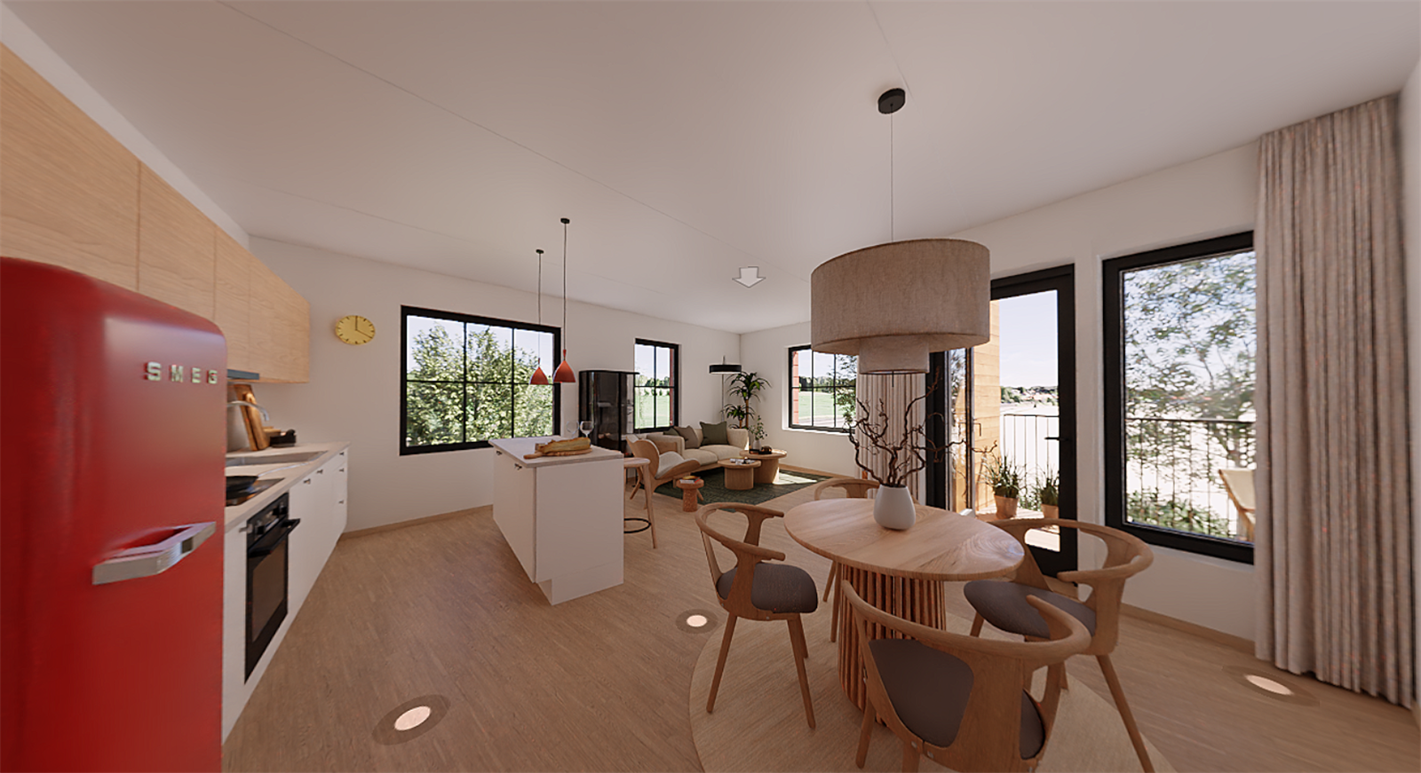 Illustrasjonsbilde fra tilsvarende leilighet i 2. etasje (D202) - Stue og kjøkken Galleribilde