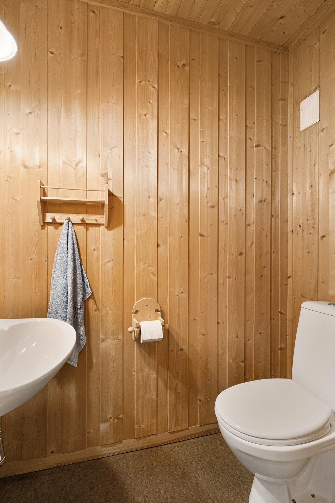 Wc rom innenfor entreen har enkel servant og frittstående toalett. Galleribilde