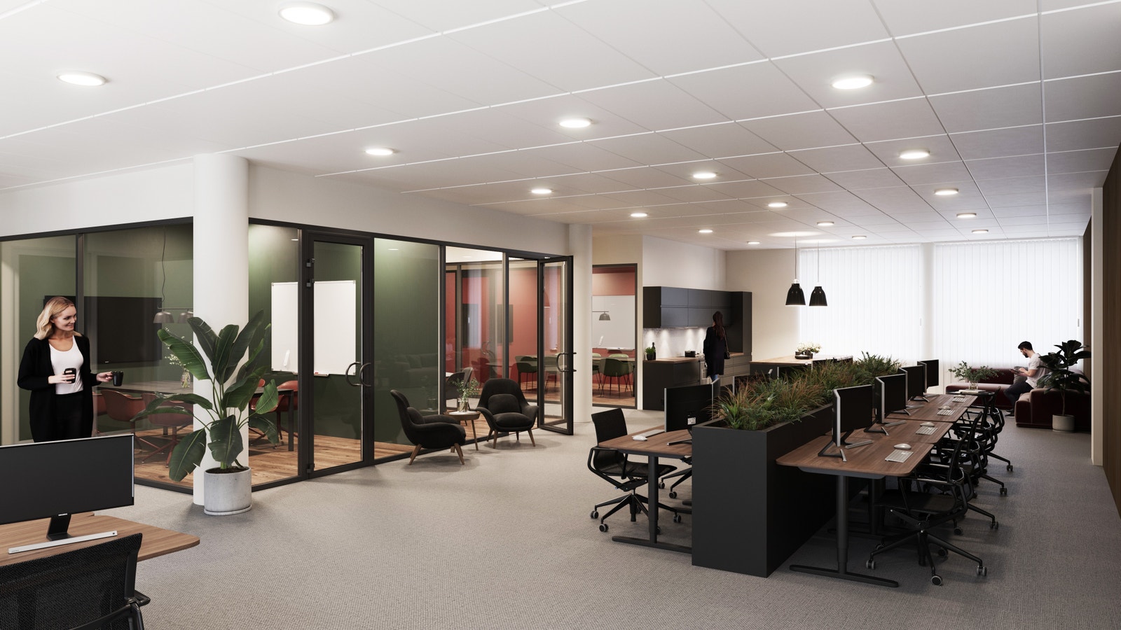 Illustrasjon. Kontoretasjene er meget fleksible og kan tilpasset løsninger etter ønsker og behov. Galleribilde