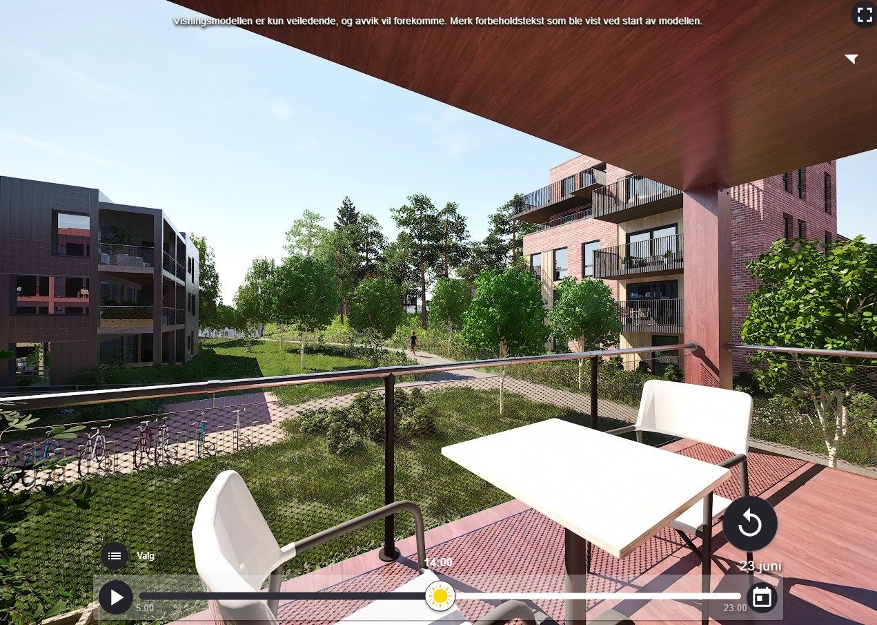 Ca. 8 kvm vestvendt hjørnebalkong i 2 etg. Vender inn mot gårdshage. Galleribilde