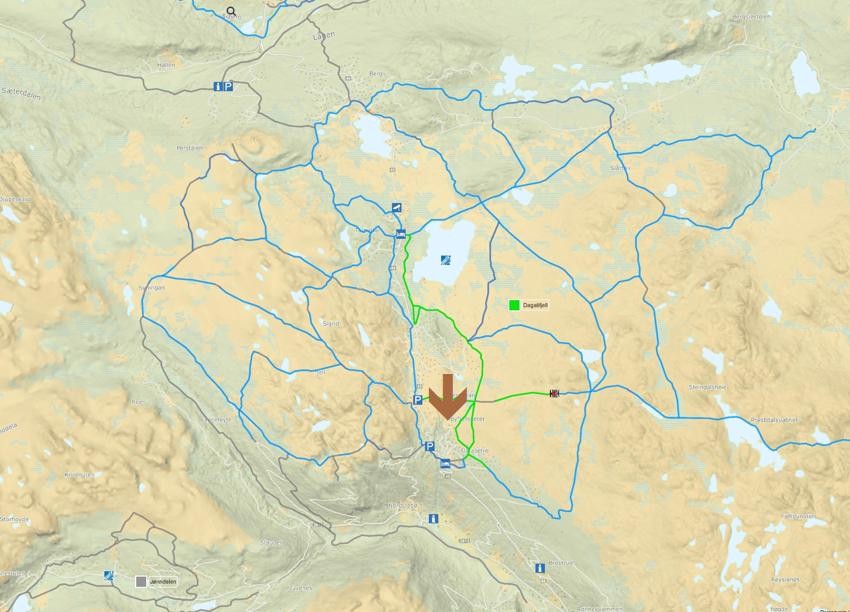 Kart over preparerte langrennsspor i området- Dagalifjell alene kan skilte med over 150km med preparerte spor Galleribilde