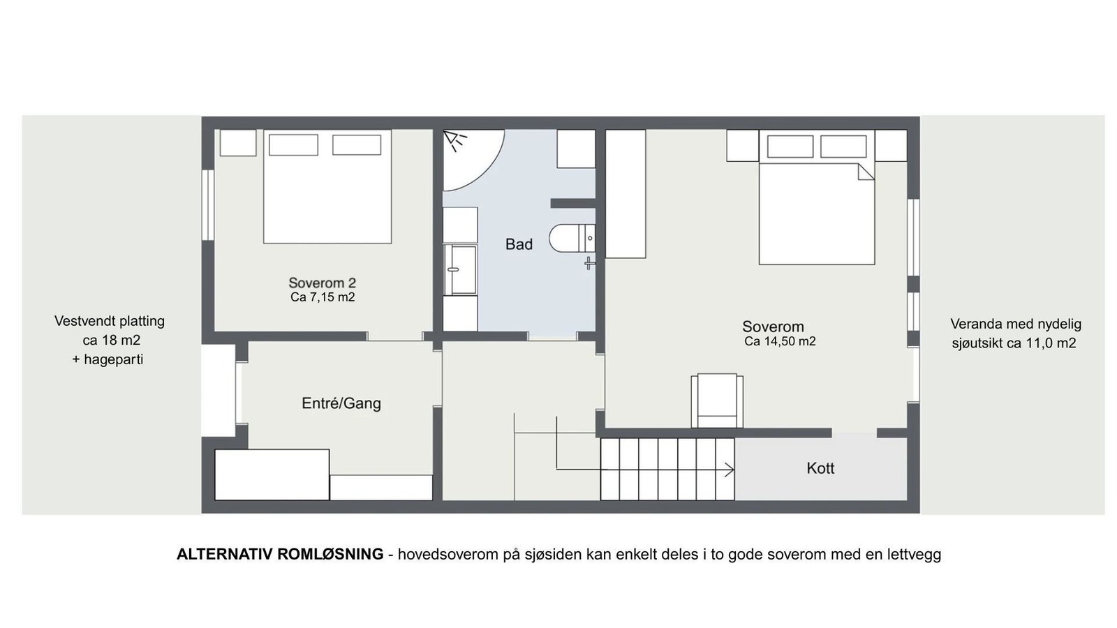 Planløsning 1 etasje - kan enkelt bli 3 soverom Galleribilde