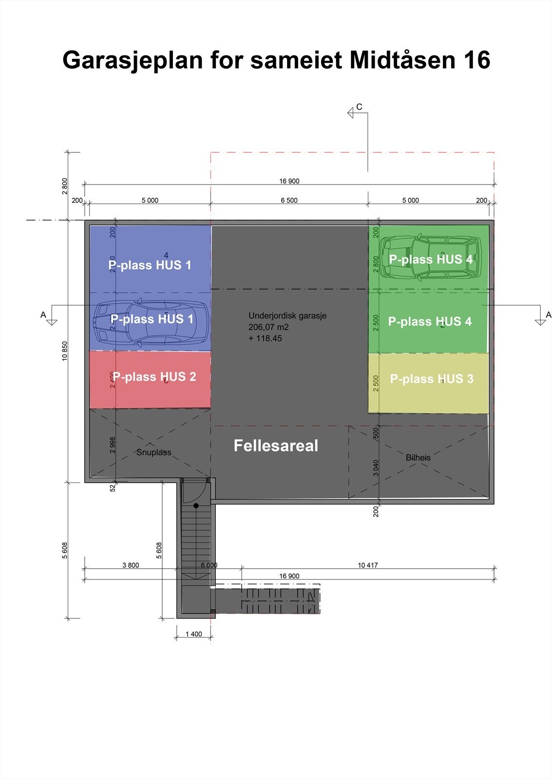 Garasjeplan for sameiet Midtåsen 16. Galleribilde