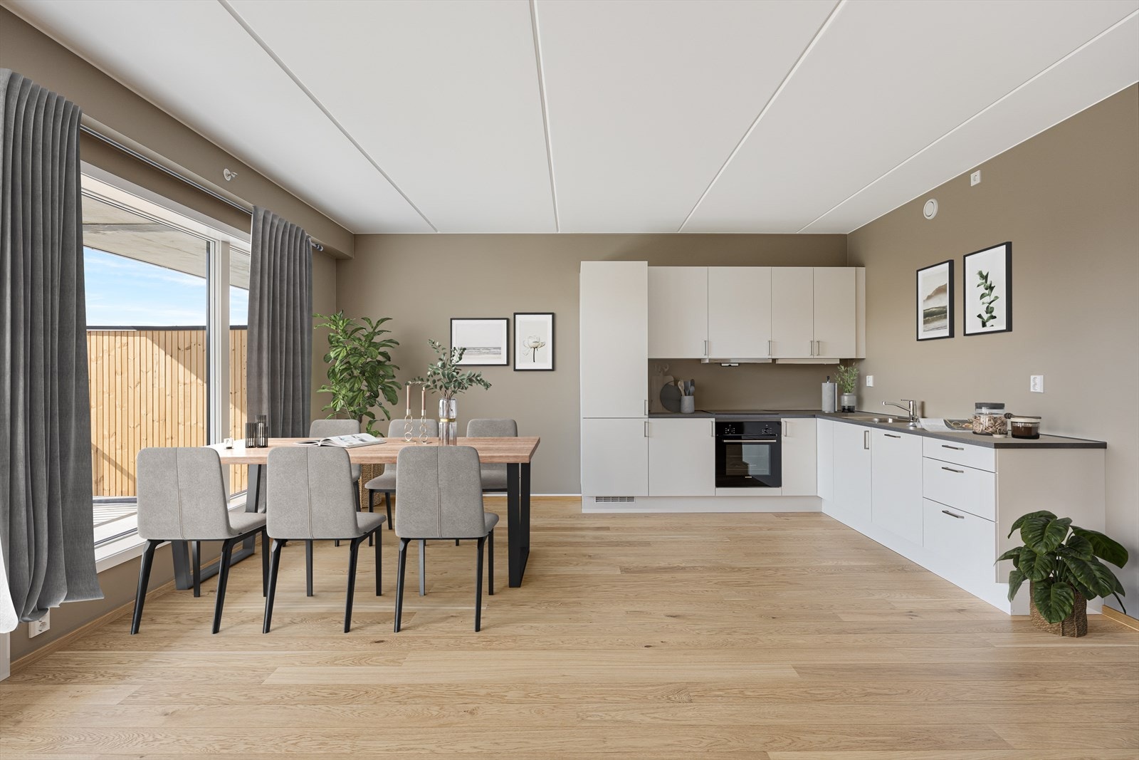 I tilknytning til kjøkkenet er det god plass til et spisebord (bildet er digitalt stylet) Galleribilde