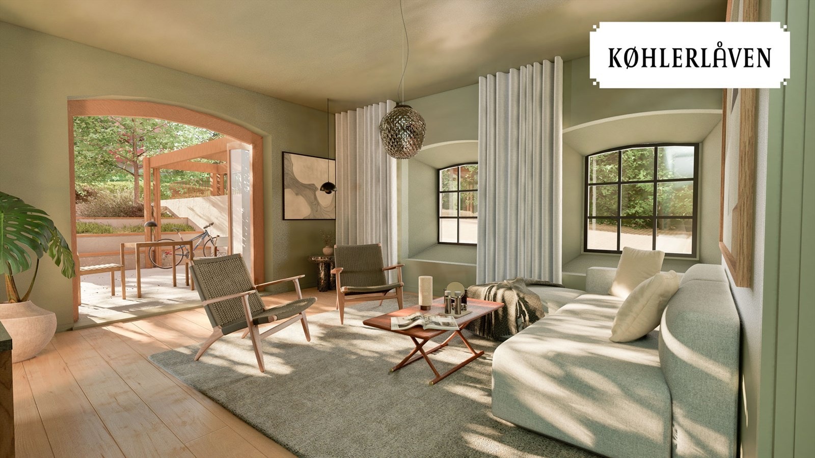 Illustrasjon fra stuen i boligens 1. etg. Galleribilde