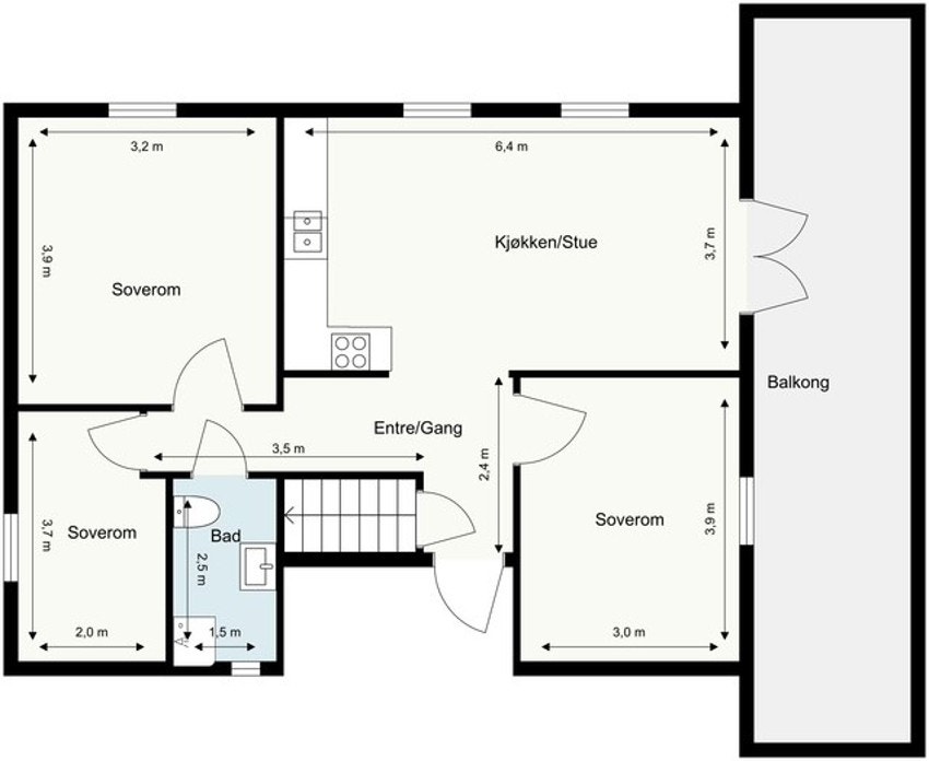 Boligen har en god planløsning med tre soverom og en herlig uteplass. Galleribilde