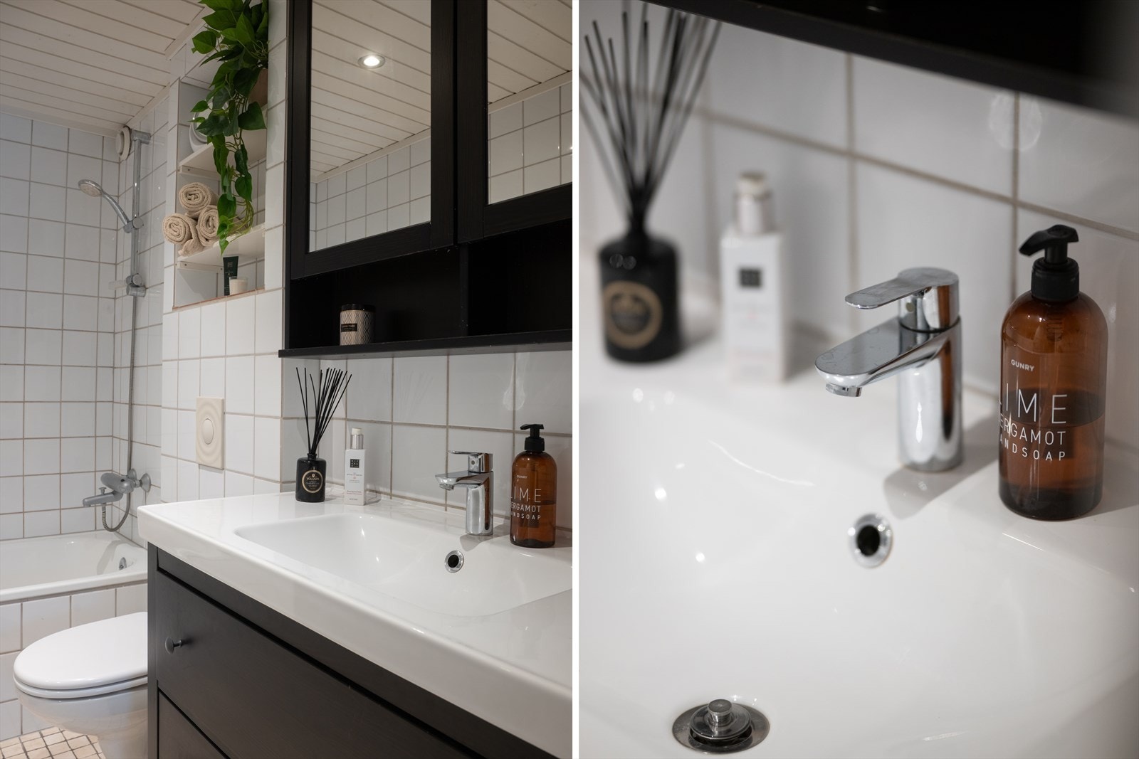 Flislagt gulv med varmekabler, flislagte vegger og malt himling Galleribilde