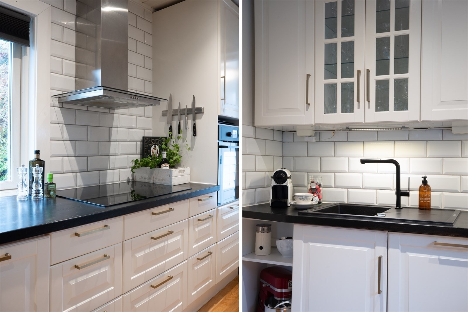 Tidløs kjøkkeninnredning med integrert induksjonstopp, oppvaskmaskin og komfyr Galleribilde