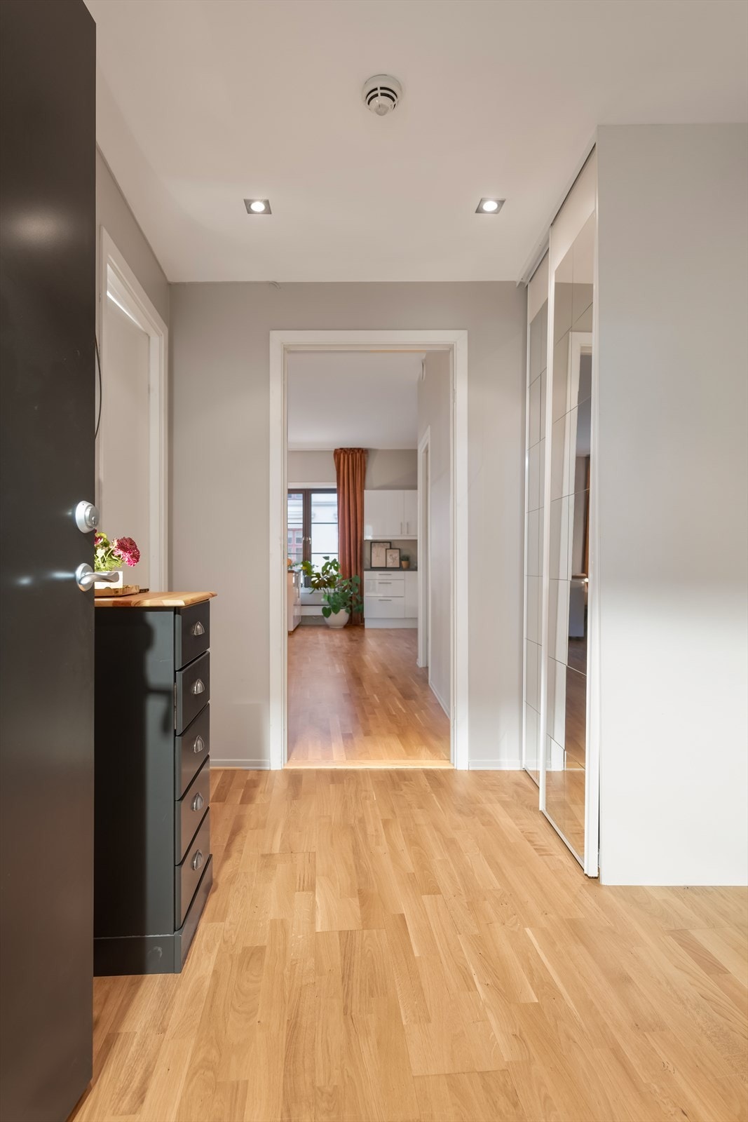 Entréen leder praktisk til to soverom, bad og den åpne kjøkken- og stueløsningen. Galleribilde