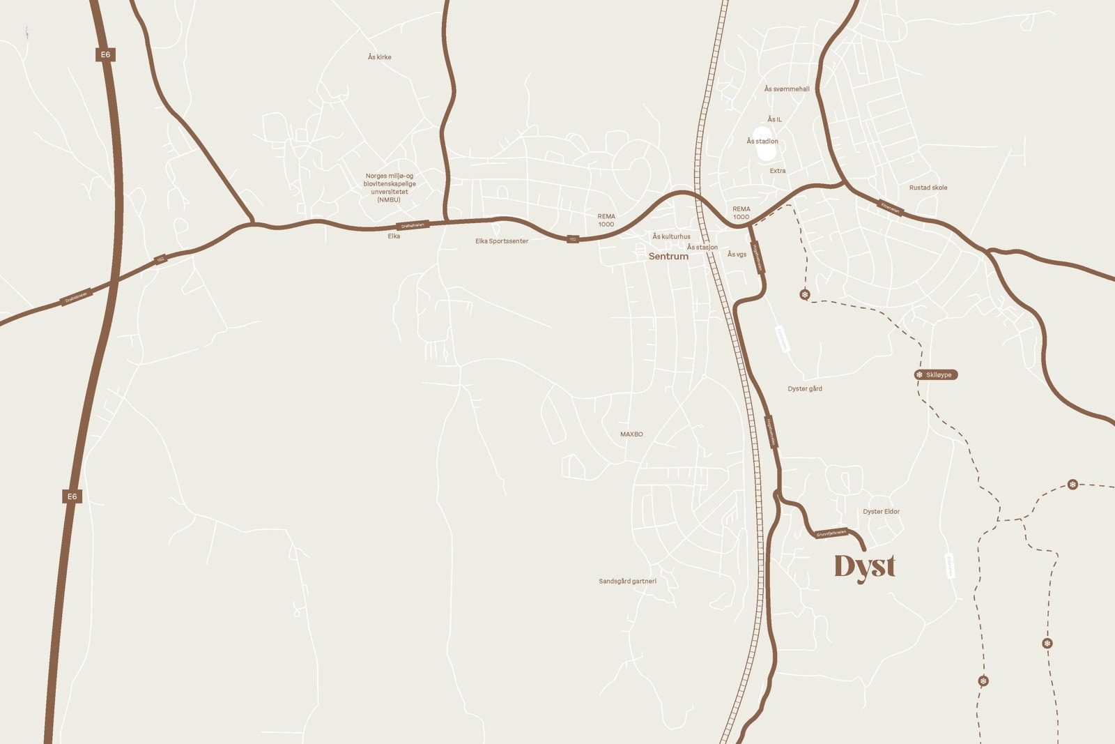 Boligene ligger idyllisk til i Ås med nærhet til Follobanen som bruker ca. 19 minutter til Oslo S. Galleribilde