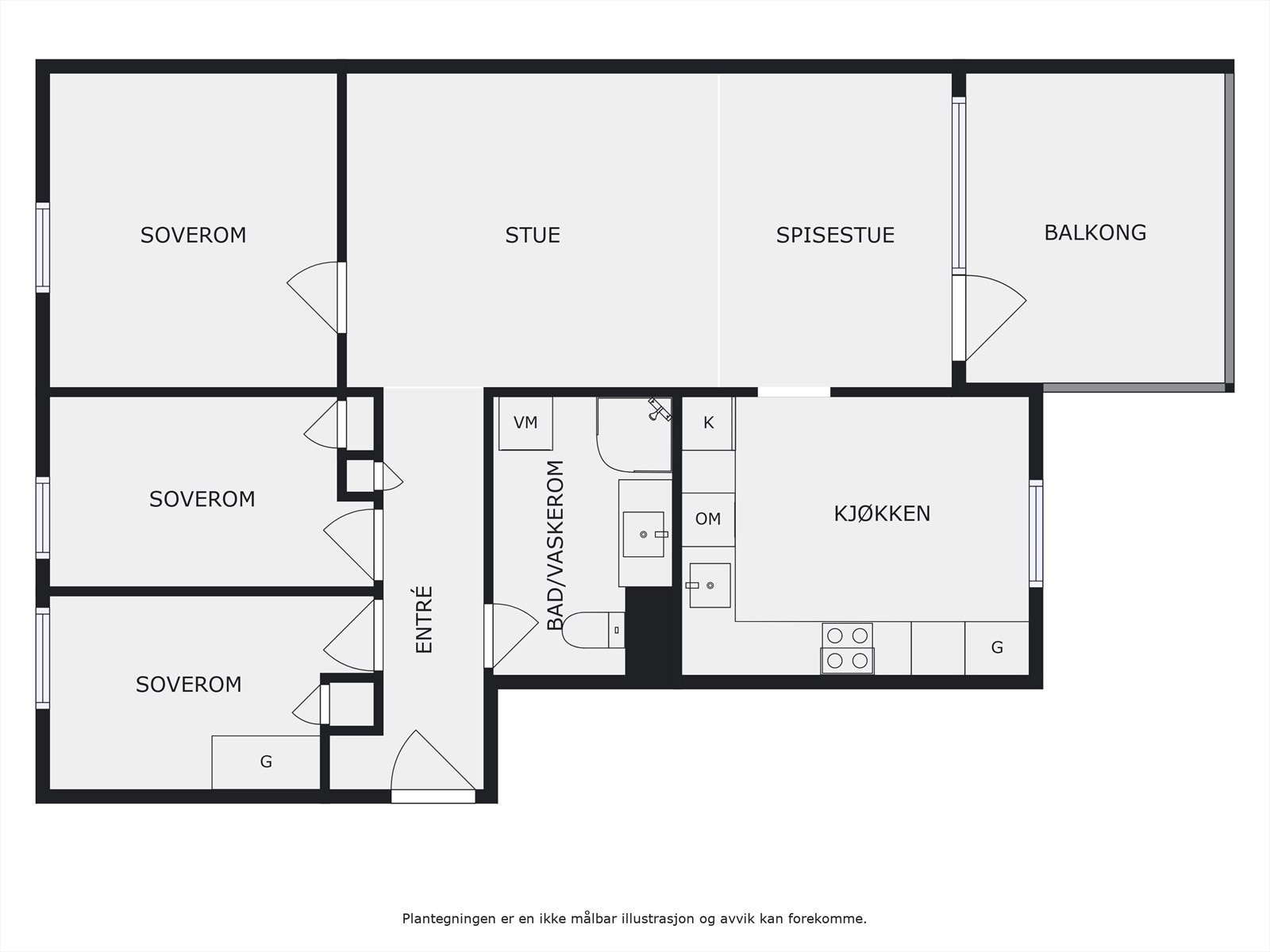 Plantegning 3. etasje. I tillegg disponerer leiligheten en kjellerbod på 4m². Heis i bygget. Galleribilde