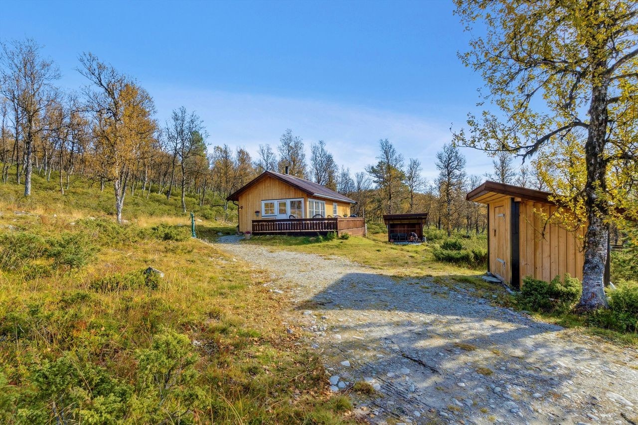 Adkomst til eiendommen skjer via en privat stikkvei, med parkering på egen tomt. Galleribilde