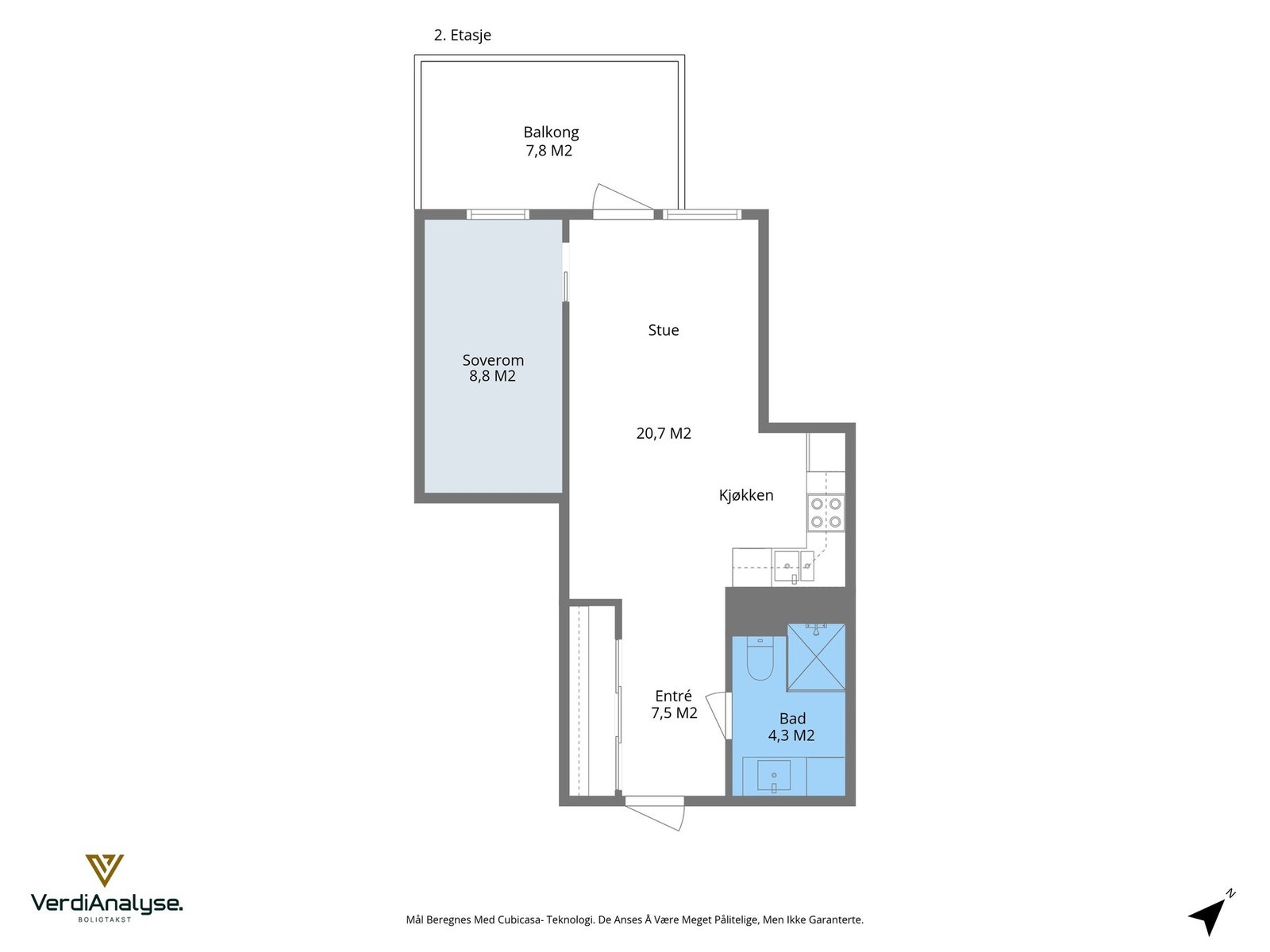 Planløsning. Det følger en ekstern bod og en biloppstillingsplass i p-kjeller. Galleribilde
