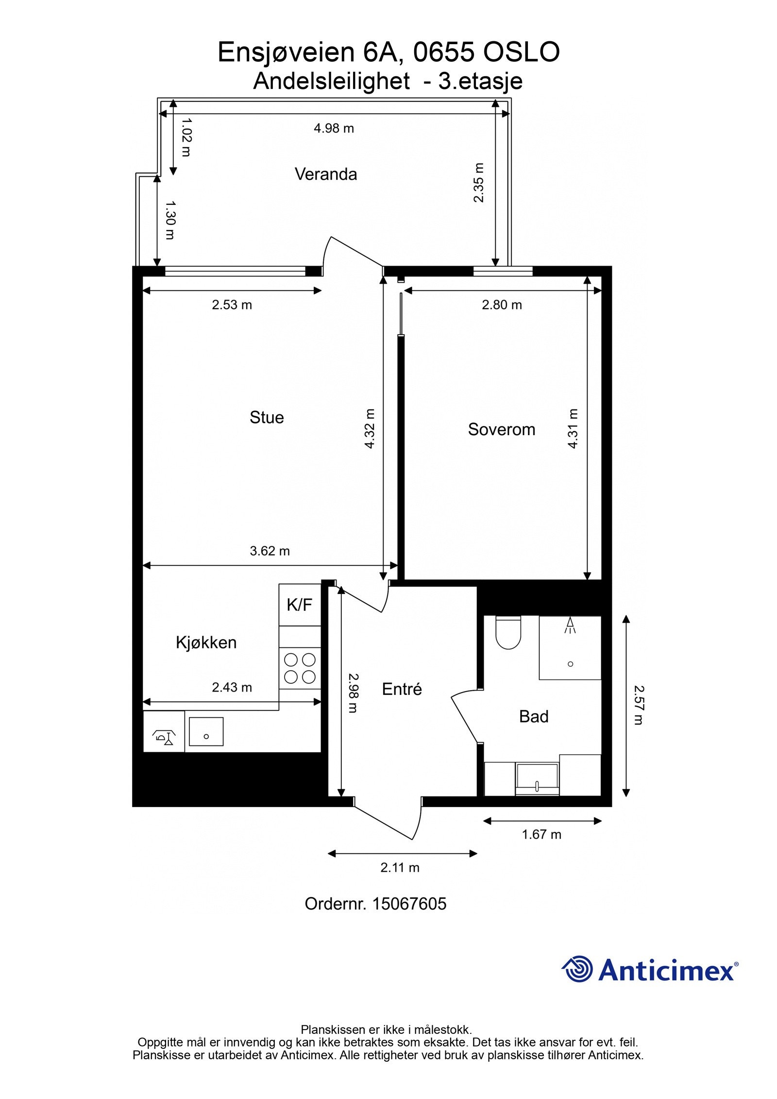 Plantegning. Boligen disponerer i tillegg kjellerbod på 8 kvm. Galleribilde