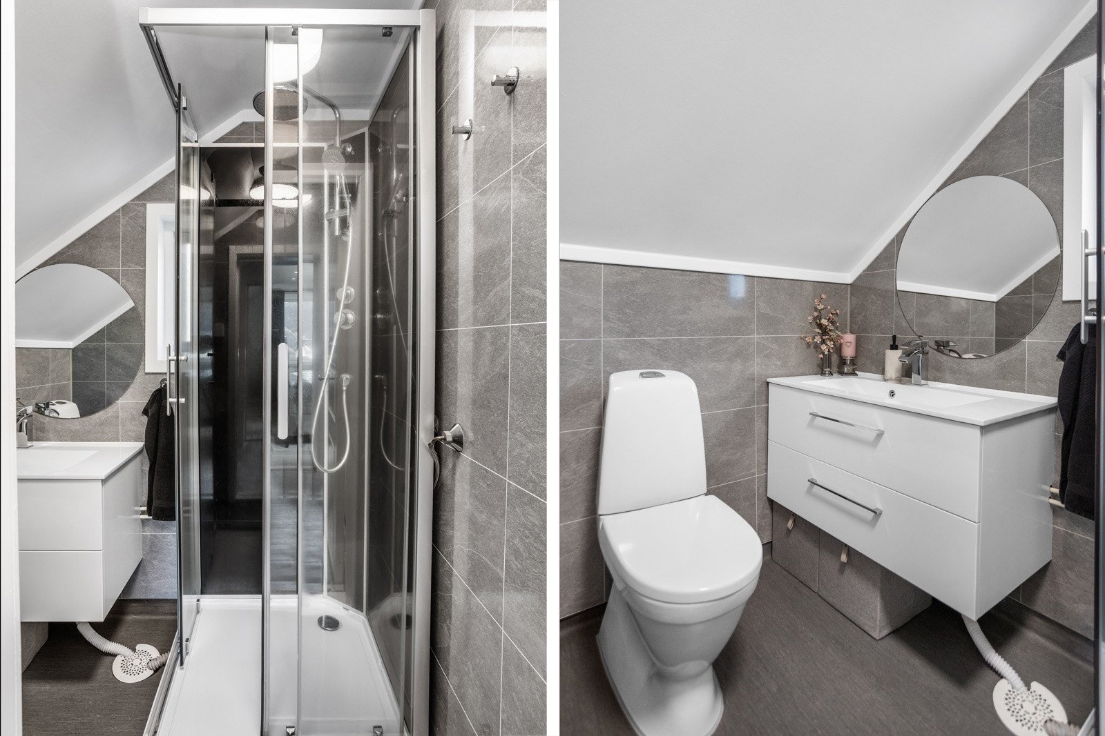 Badet har speil over servant og dusjkabinett. Galleribilde