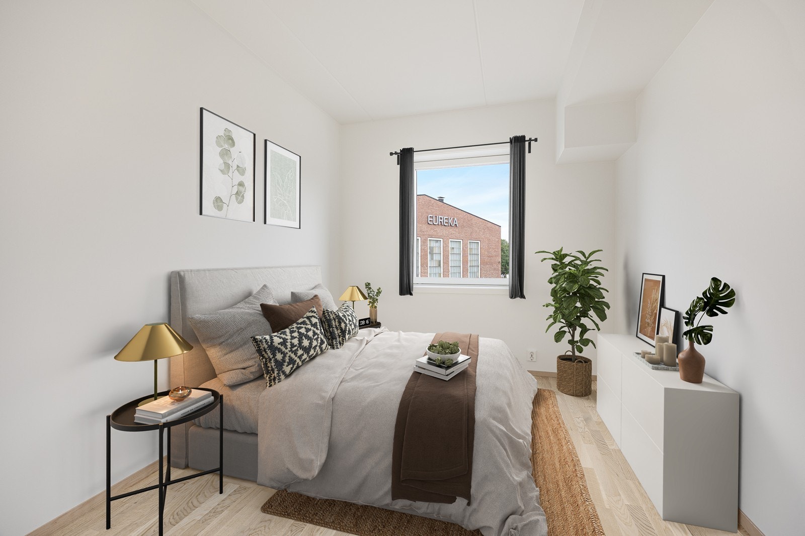 Leiligheten har to soverom av fin størrelse. Bildet av hovedsoverom er digitalt stylet. Galleribilde