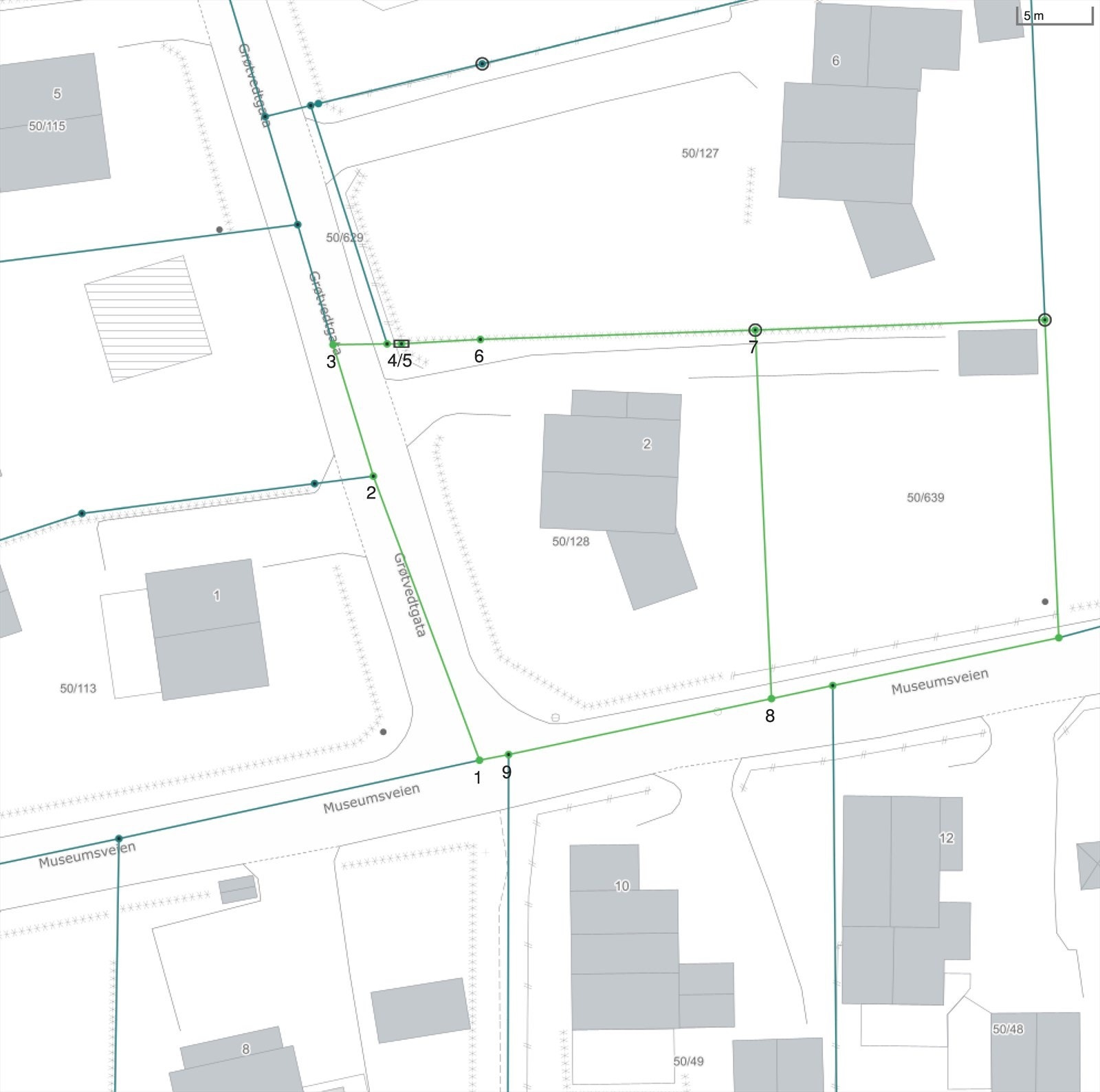 Eiendomskart med gjeldende tomtegrenser Galleribilde