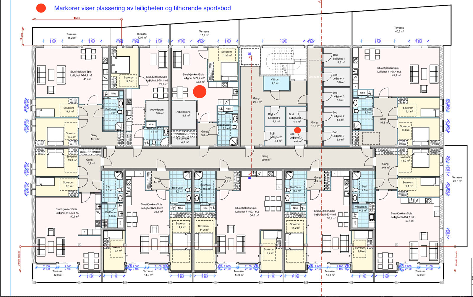 Leiligheten og bodens plassering i bygget Galleribilde