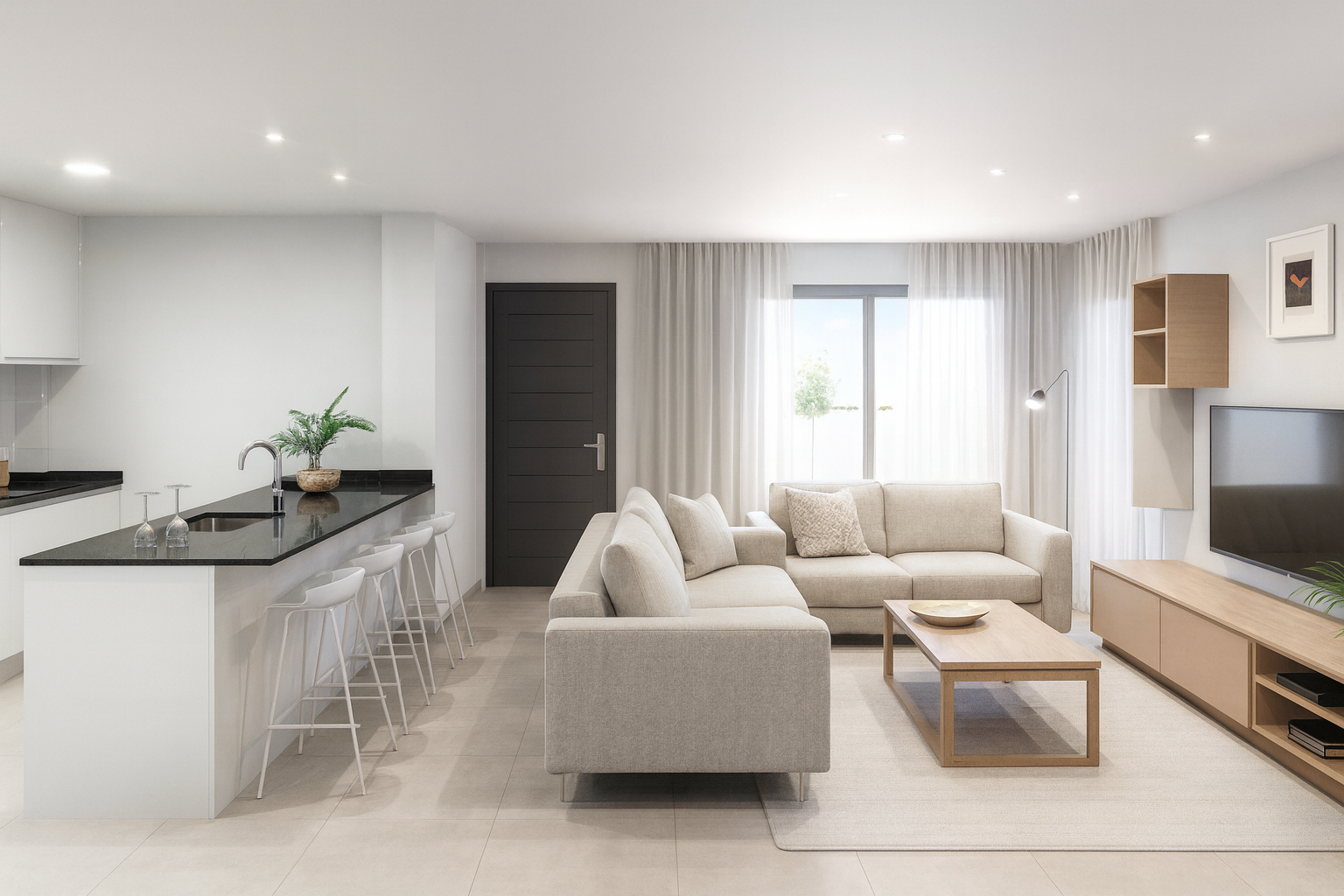 Living room + kitchen Galleribilde