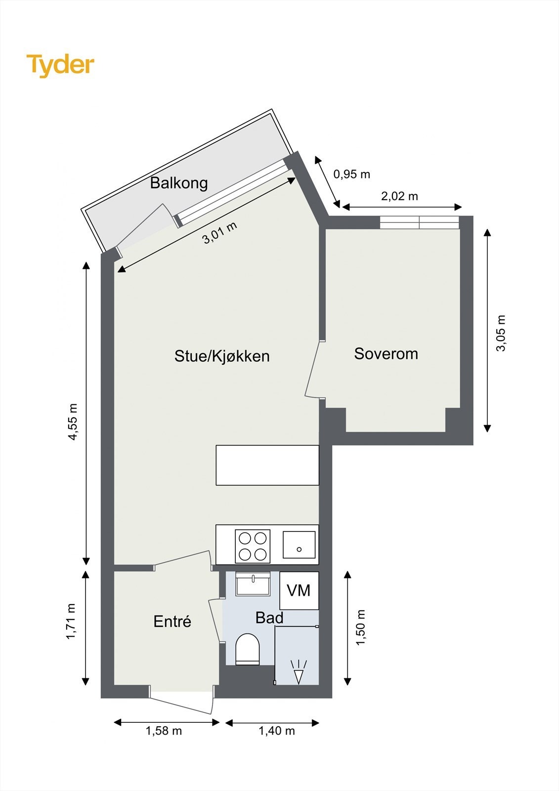 Plantegning - Erling Skjalgssons gate 22A. Det tas forbehold om avvik på mål. Galleribilde