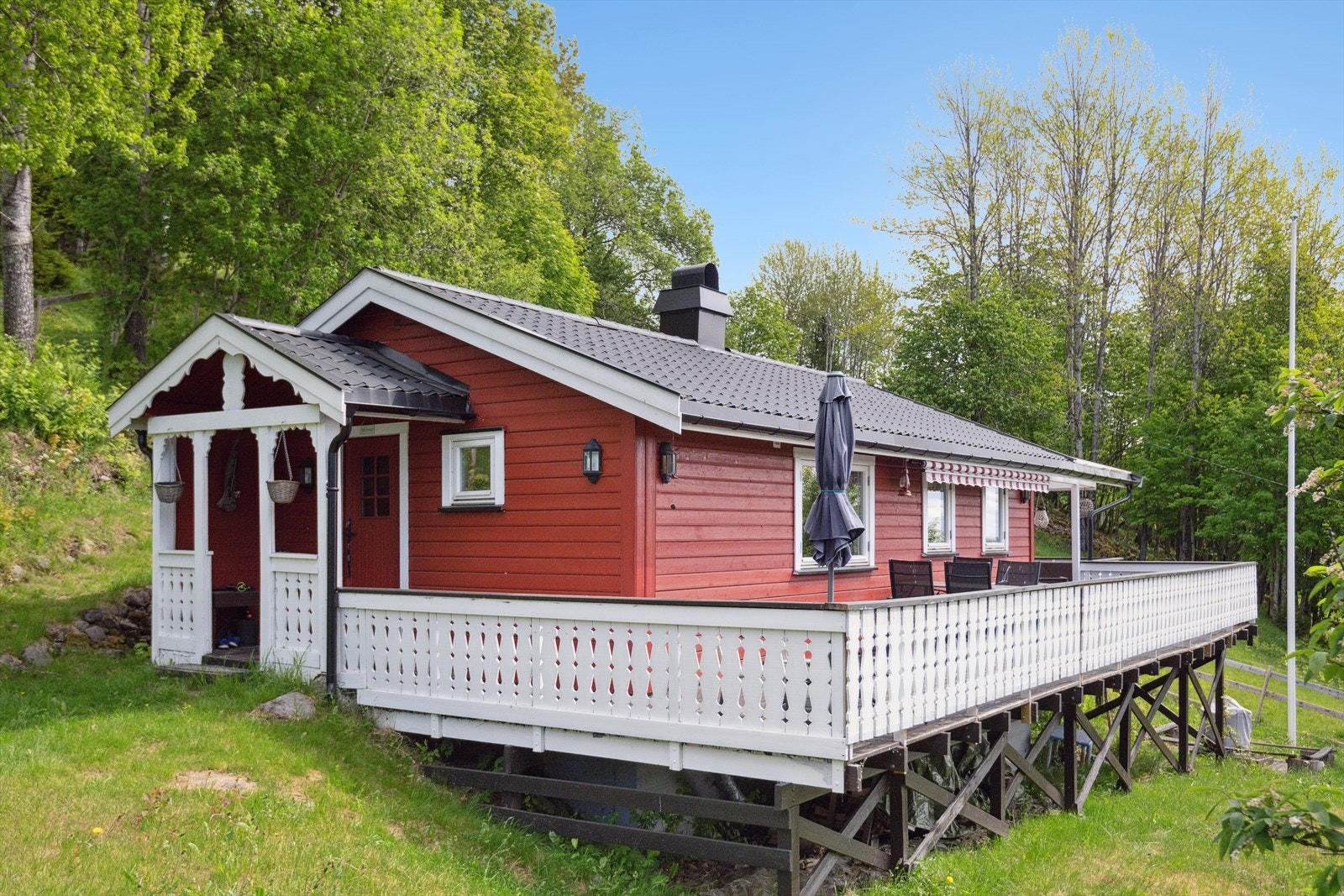 Fritidsboligen ligger i et område preget av skog og åser med gode muligheter for friluftsaktiviteter som fotturer, sykling, fiske og ski. Galleribilde