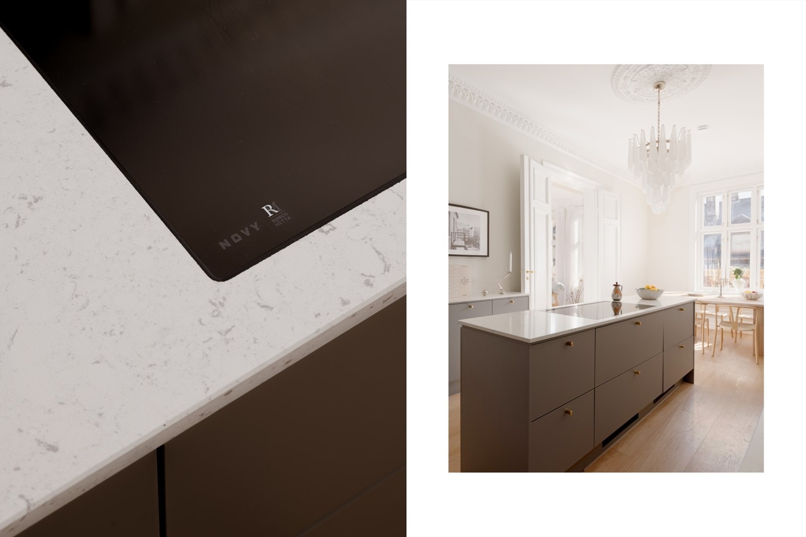 Innredningen er fra kvalitetsleverandøren HTH. Innredningen er både praktisk og elegant, med nedfelt platetopp fra Røroshetta med integrert ventilator, stekeovn, kombiovn, vinskap, kjøleskuff fra Norcool, fryseskuff og oppvaskmaskin. Galleribilde