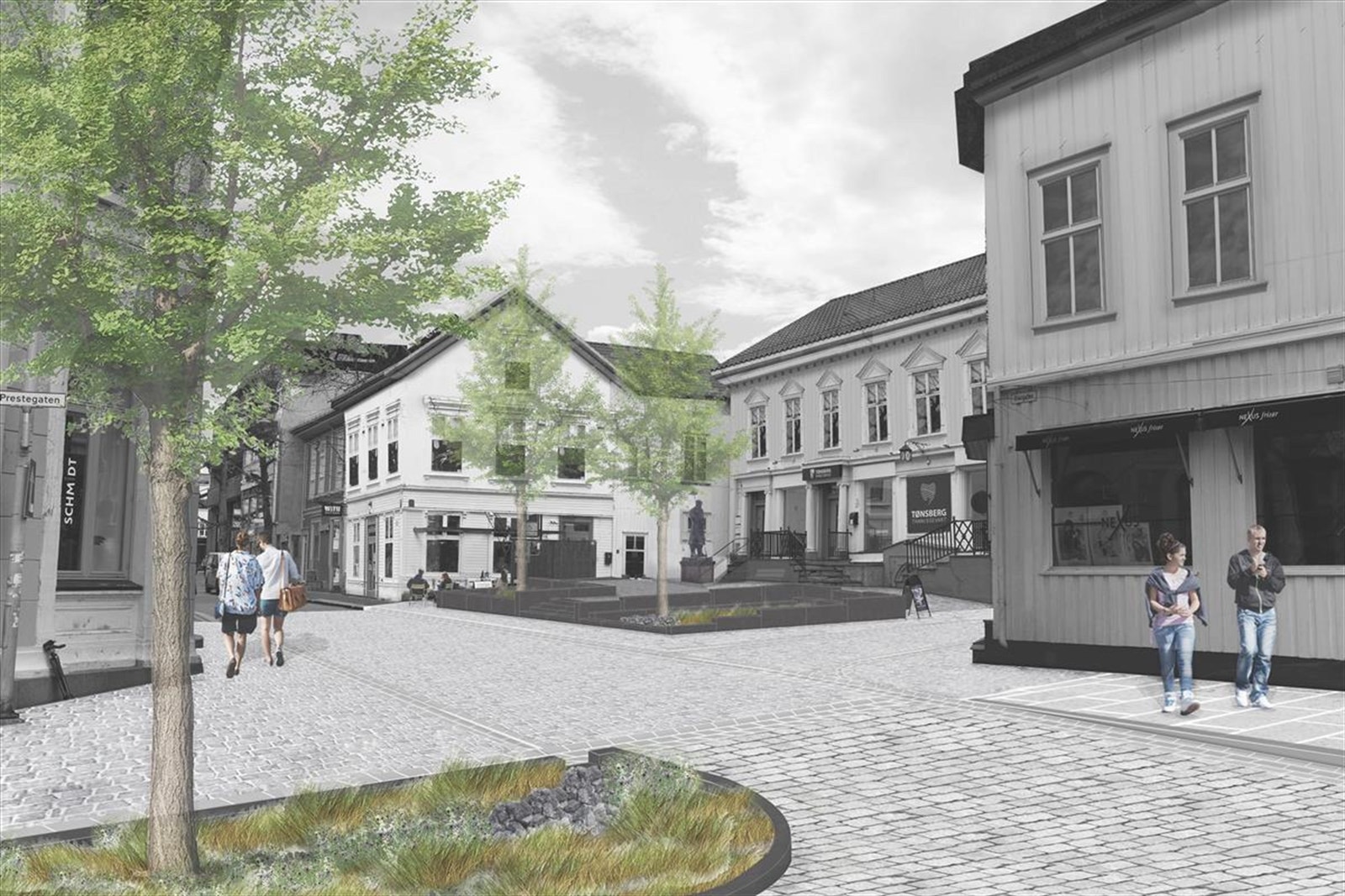 Fra hjemmesiden til Tønsberg kommune; "Slik vil det "nye" Vektertorget se ut." Galleribilde