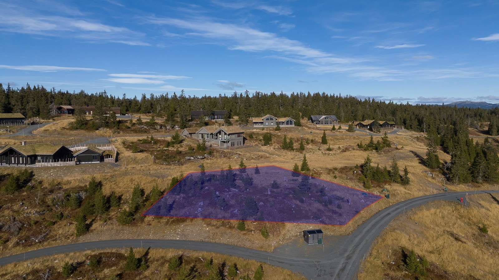 På feltet her er det romslige eiertomter slik at det blir godt og luftig mellom hyttene. Galleribilde