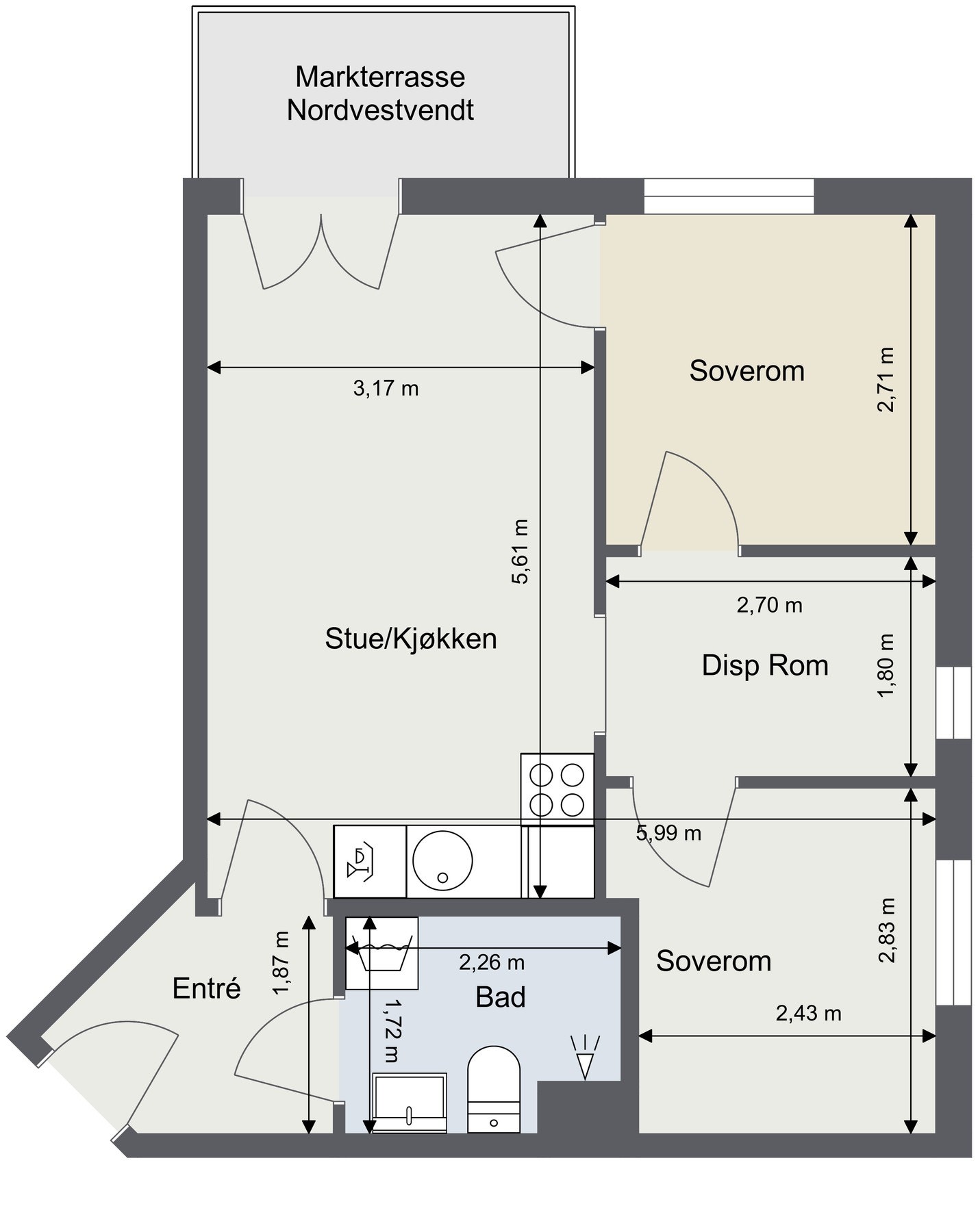 Plantegning. Skissen er kun ment til illustrasjon og avvik kan forekomme. Galleribilde