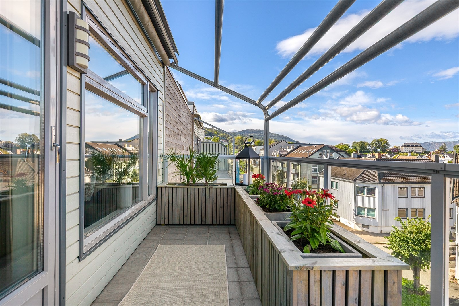 Etablert flotte blomsterkasser med beplantning Galleribilde