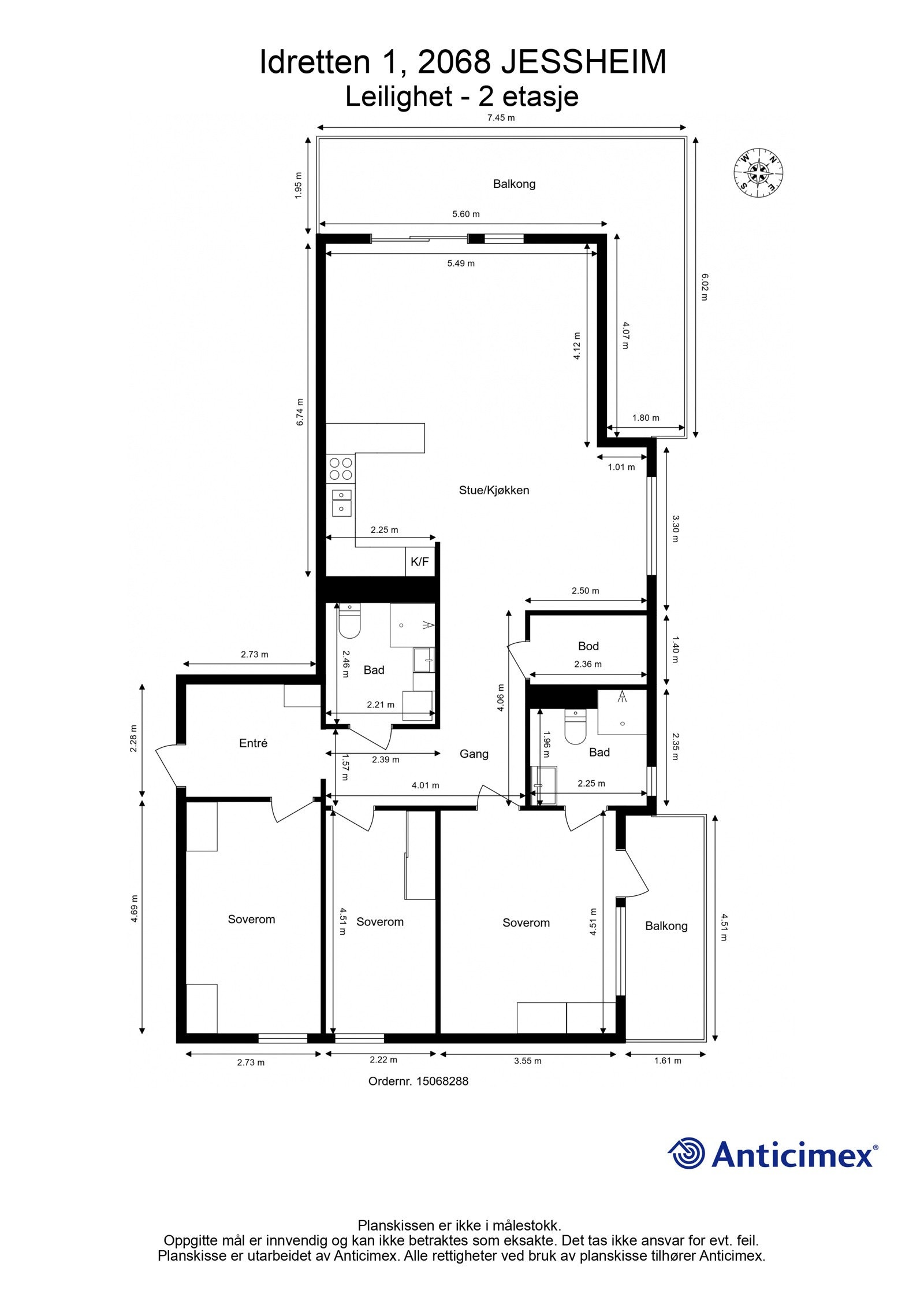 Plantegning 2D. Det medfølger i tillegg garasjeplass, samt en kjellerbod på 5 kvm. Galleribilde
