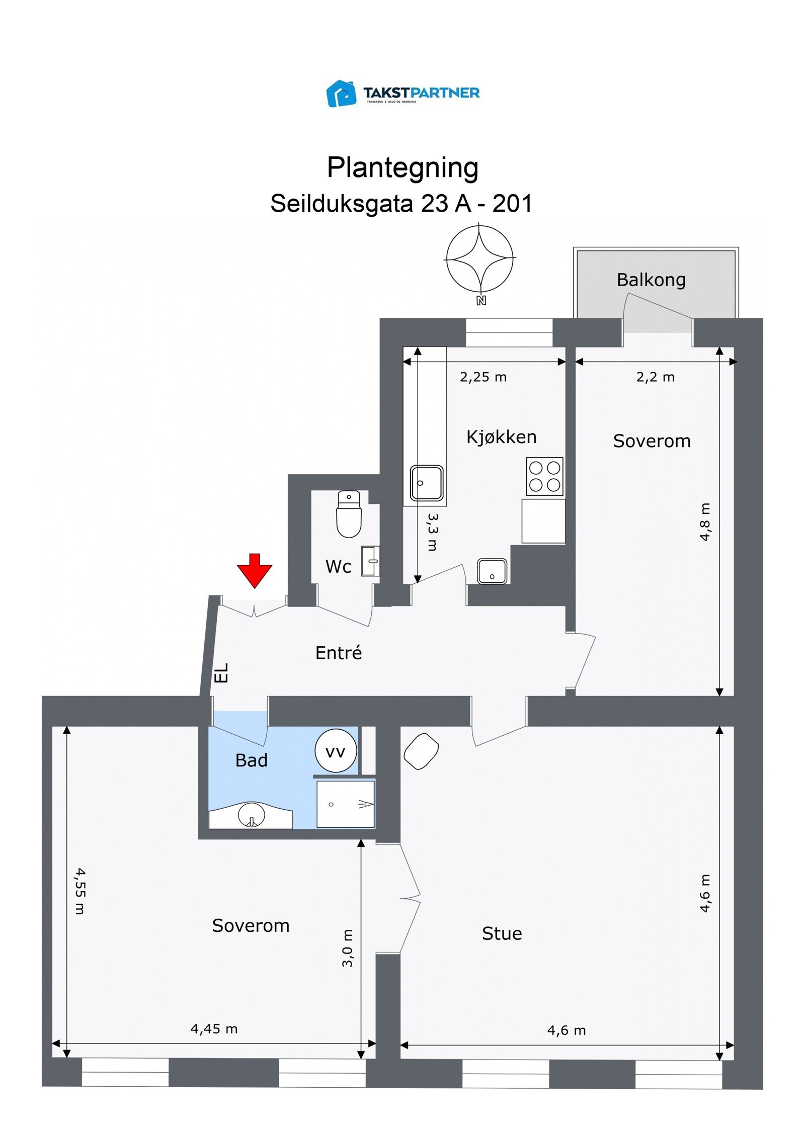 Plantegning 2. etasje. I tillegg disponerer leiligheten en bod. Galleribilde