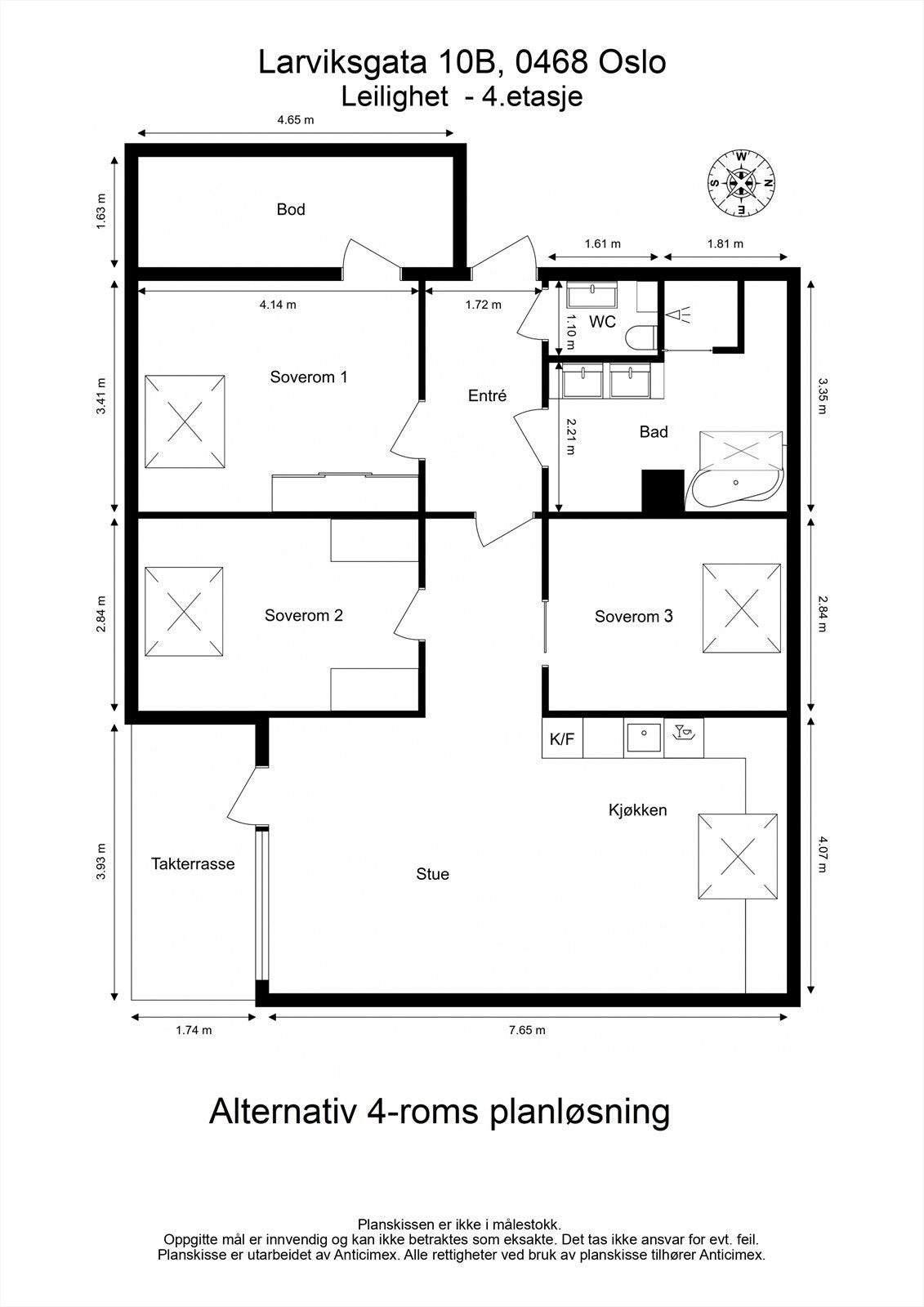 Alternativ 4-roms planløsning Galleribilde