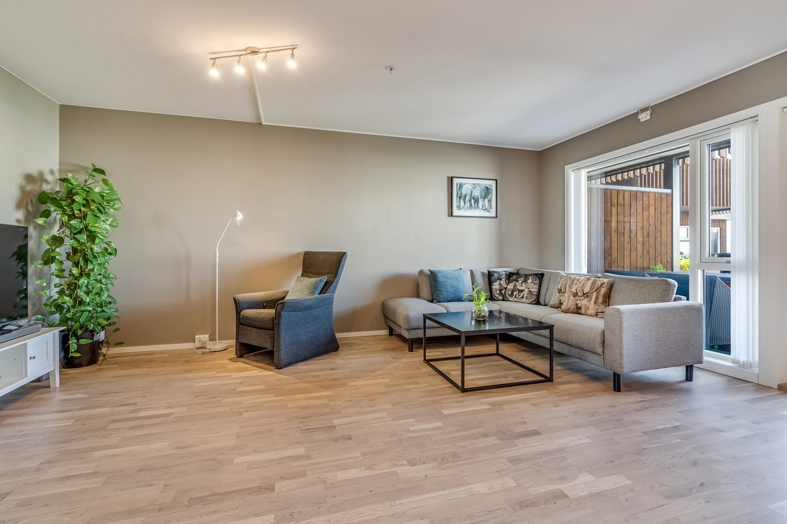 Det er utgang til terrasse fra stuen Galleribilde