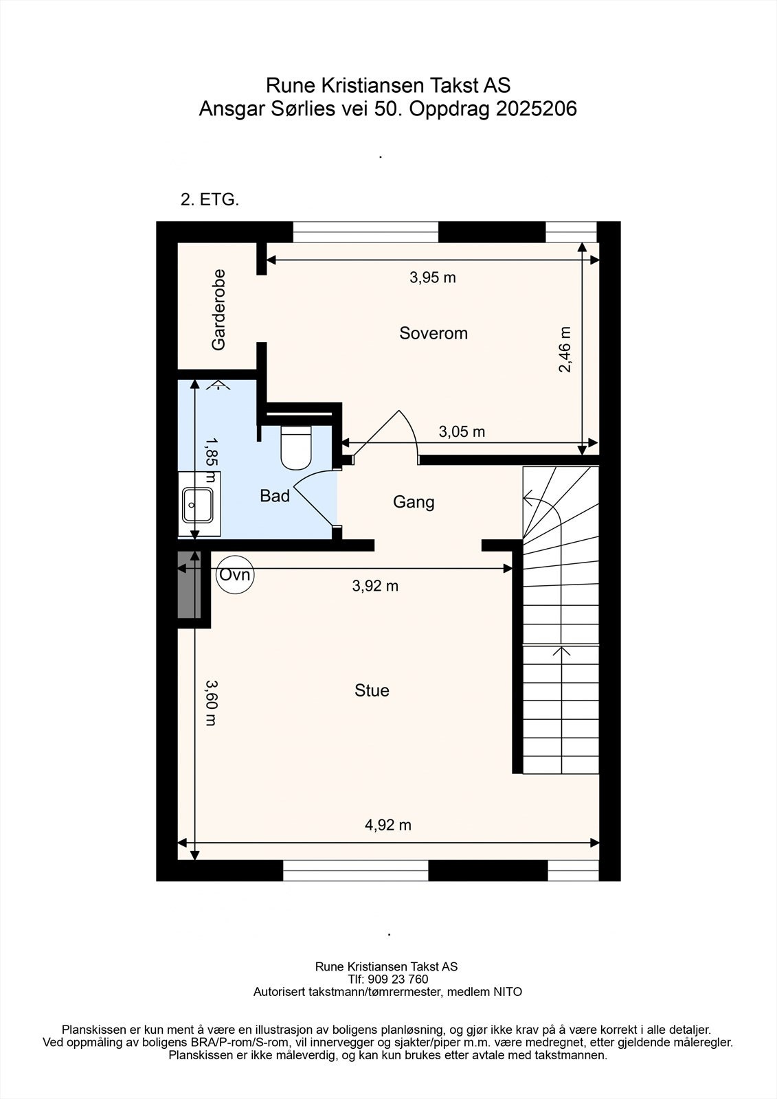 Plantegning 2. etg. med mål fra takstmann. Galleribilde