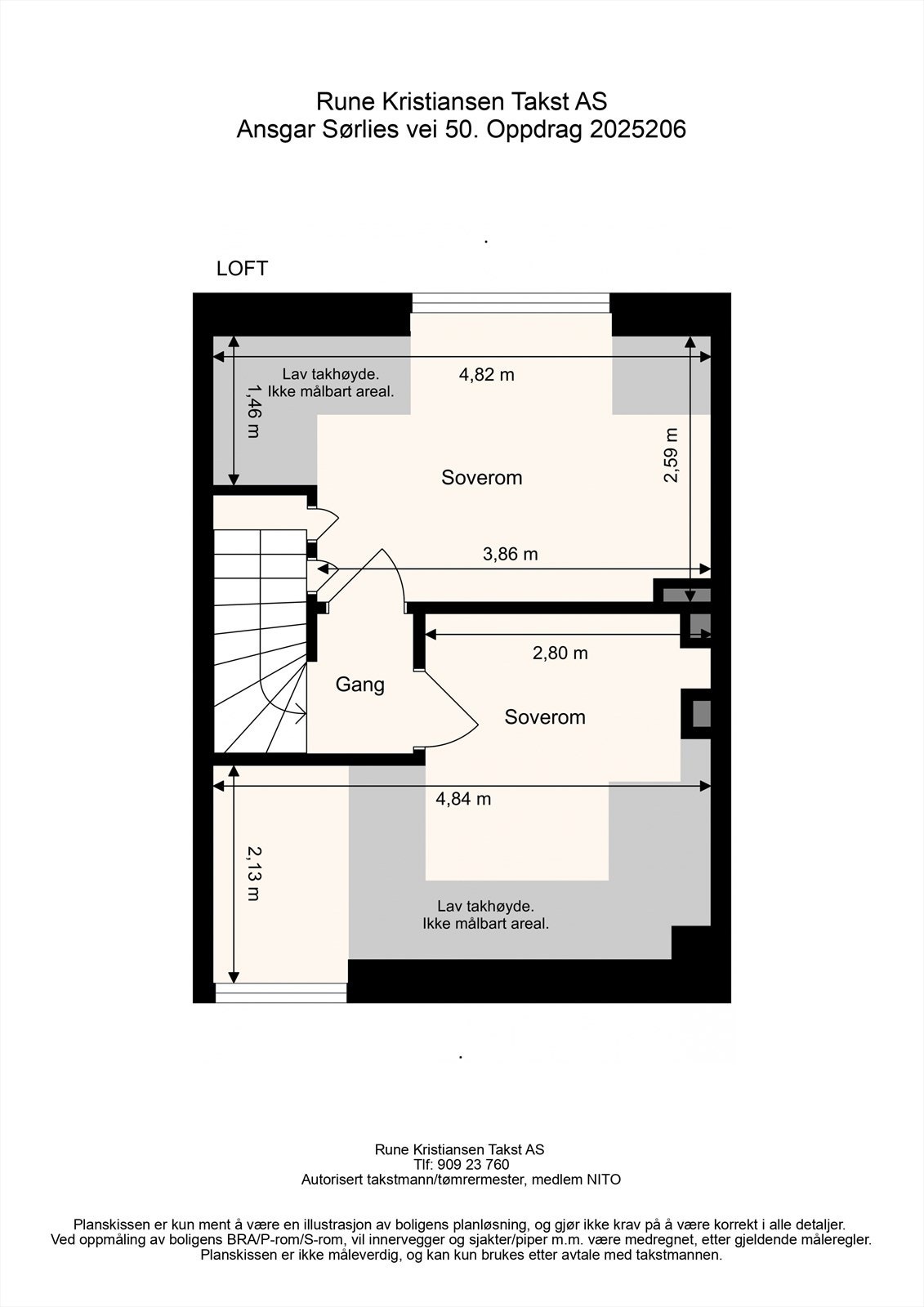 Plantegning loftetg. med mål fra takstmann. Galleribilde