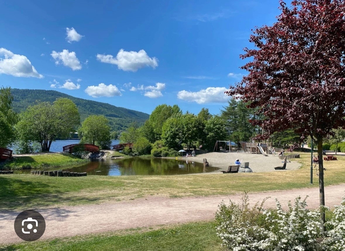 I motsatt retning av Landfaltjern er det flotte rekreasjonsmuligheter i elveparken, evt en fin vei på sykkel til universitetet. Galleribilde